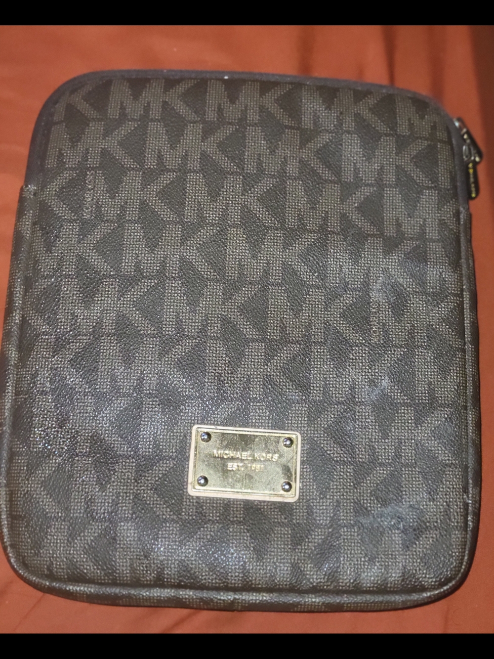 Michael Kors Brown MK Signature Tablet Sleeve with Logo Plaque